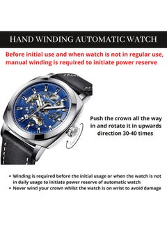 BENYAR BENYAR Automatic Mechanical Self Wind Skeleton Blue Dial Genuine Leather Analogue Watch For Men | Birthday Gift For Men | Gift For Husband | Gift For Brother, Black Band  - Image 2