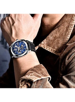 BENYAR BENYAR Automatic Mechanical Self Wind Skeleton Blue Dial Genuine Leather Analogue Watch For Men | Birthday Gift For Men | Gift For Husband | Gift For Brother, Black Band  - Image 4