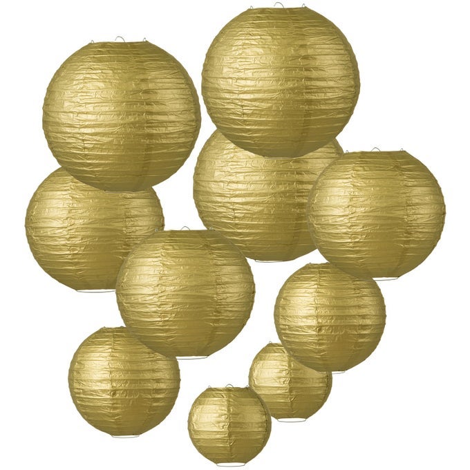 10PCS MIXED SIZE GOLD PAPER LANTERNS FOR WEDDINGS BIRTHDAYS PARTIES AND EVENTS 6 8 10 12
