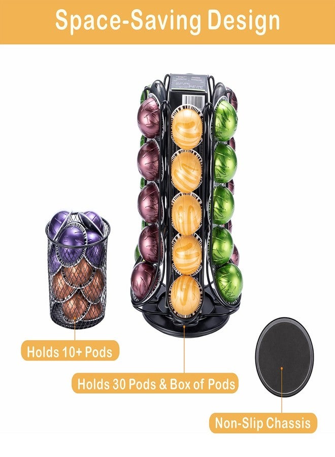 فلاج شيب حامل كبسولات قهوة رائد لماكينة نسبريسو، حامل كبسولات قهوة دوار لتخزين كبسولات فيرتو مع سلة إضافية، دوران صامت بزاوية 360 درجة (سعة أكثر من 30 كبسولة وعلبة واحدة) - Image 3