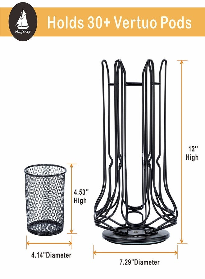 فلاج شيب حامل كبسولات قهوة رائد لماكينة نسبريسو، حامل كبسولات قهوة دوار لتخزين كبسولات فيرتو مع سلة إضافية، دوران صامت بزاوية 360 درجة (سعة أكثر من 30 كبسولة وعلبة واحدة) - Image 2