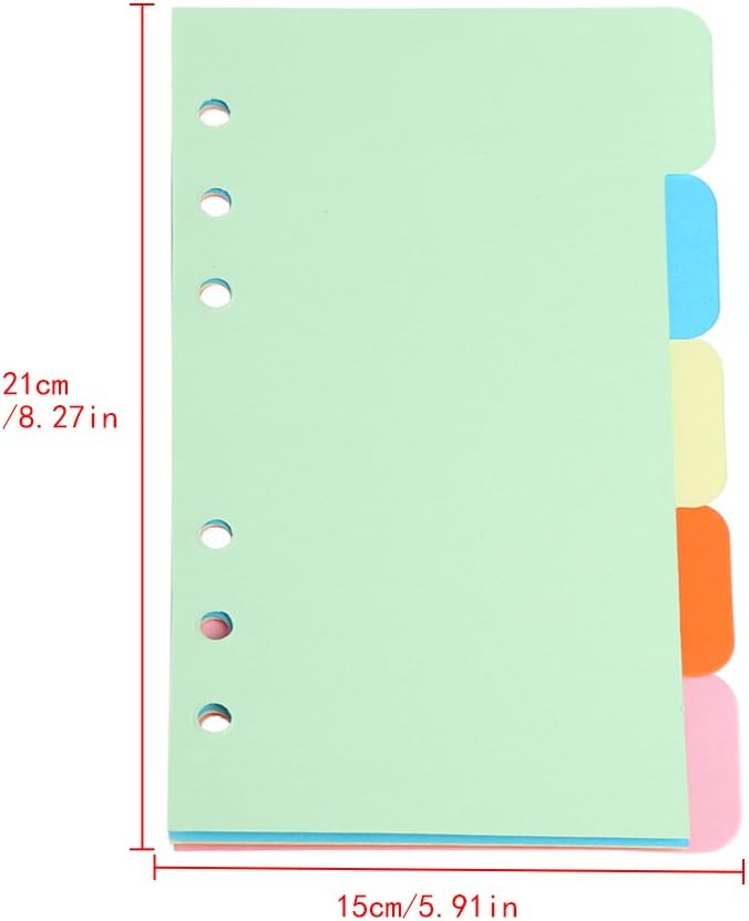 يوفو 5 قطع فواصل A5 قابلة للإدراج مع بطاقات علامات تبويب، ملونة بستة ثقوب لدفاتر Filofax / مذكرات السفر / المخطط (A5) - Image 2