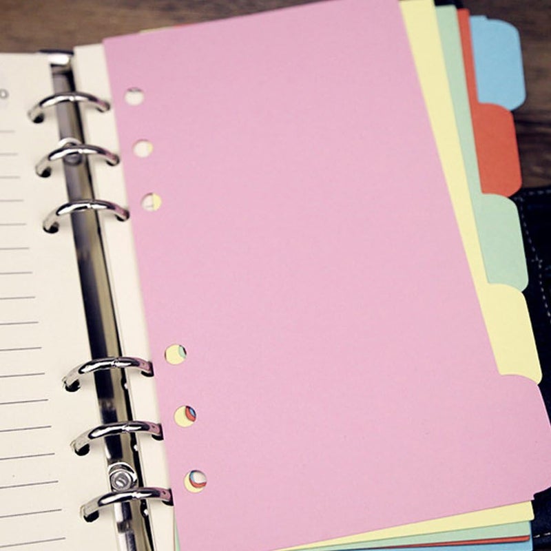 يوفو 5 قطع فواصل A5 قابلة للإدراج مع بطاقات علامات تبويب، ملونة بستة ثقوب لدفاتر Filofax / مذكرات السفر / المخطط (A5) - Image 4