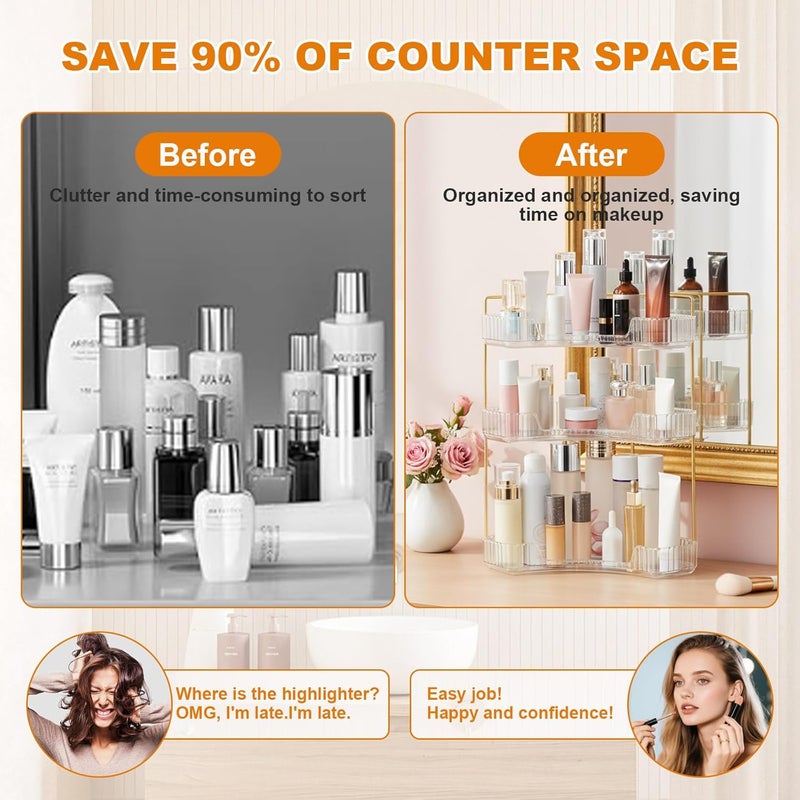 SHANNA Square Make Up Cosmetic Organiser: Multifunctional Countertop Organiser for Makeup Brushes, Spacious Design Skincare Organiser Box for Bathroom Dresser (3 Tiers, Clear-B) - Image 2