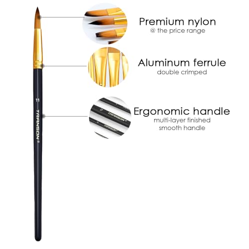 Transon Art Painting Brush Assorted Set of 12 for Acrylic Watercolor Gouache Hobby Painting - Image 3