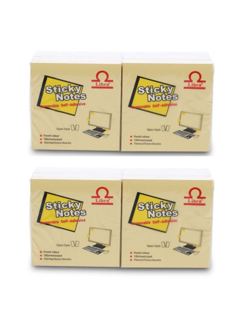 Libra Sticky Notes, Removable Self-Adhesive Pastel Colors, 100 Sheets x 12 Set, 75mm x 75mm/3in x 3in yellow (Pack of 24) - Image 1