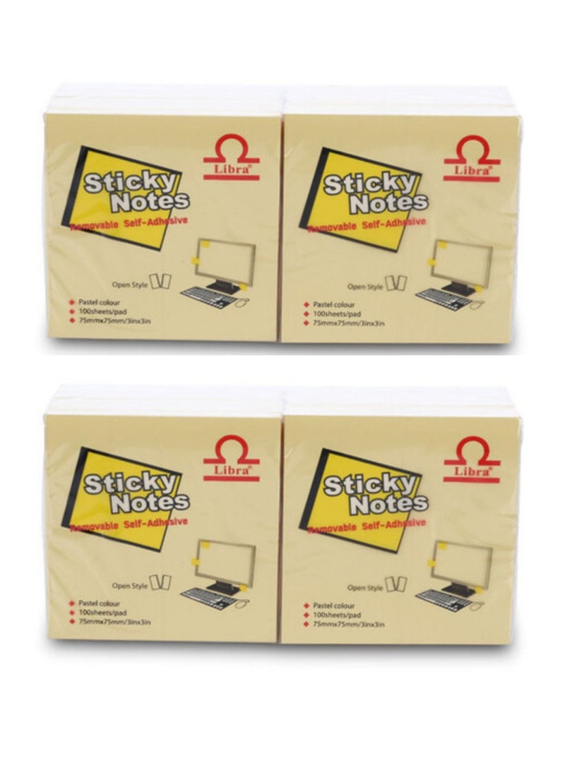 Libra Sticky Notes, Removable Self-Adhesive Pastel Colors, 100 Sheets x 12 Set, 75mm x 75mm/3in x 3in yellow (Pack of 24) - Image 2