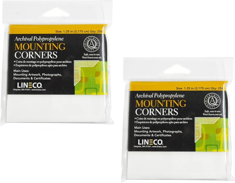 Lineco , Archival Polypropylene Mounting Corners, Self Adhesive, Pressure Sensitive, Non-Yellowing Acid-Free, 1.25 Inches, Mount Artwork Photographs DIY (Pack of 250, Set of 2) Clear - Image 1