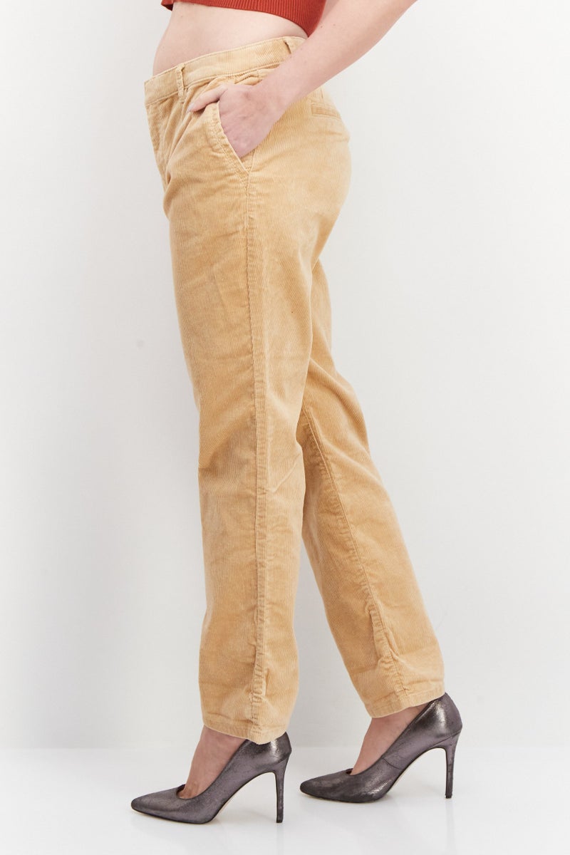 ESPRIT Women Regular Fit Textured Stretchable Corduroy Pants, Beige  - Image 2