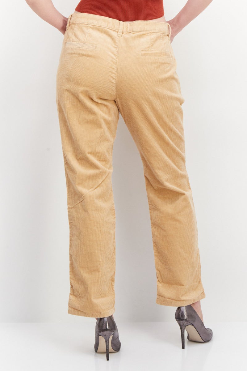 ESPRIT Women Regular Fit Textured Stretchable Corduroy Pants, Beige  - Image 4