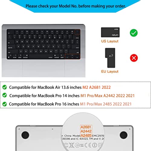CaoXiong Keyboard Cover Ultra Thin for MacBook Air 13.6 inch M2 A2681 2022 & MacBook Pro 14/16 inch M1 Pro/Max A2442/A2485 2021, Waterproof TPU Protective Skin, Transparent - Image 5