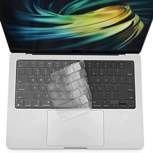 CaoXiong Keyboard Cover Ultra Thin for MacBook Air 13.6 inch M2 A2681 2022 & MacBook Pro 14/16 inch M1 Pro/Max A2442/A2485 2021, Waterproof TPU Protective Skin, Transparent - Image 1