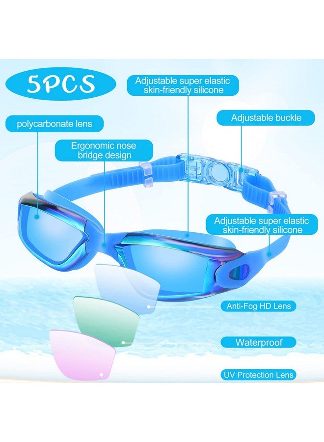 Macarrie 5 Pairs Goggles Adult Pool Goggles Swimming Goggles Uv Protection Swimming Goggles With Ear Plugs And Nose Clips (Fresh Color) - Image 4