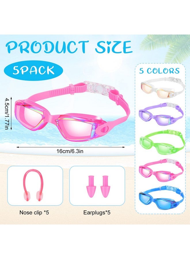 Macarrie 5 Pairs Goggles Adult Pool Goggles Swimming Goggles Uv Protection Swimming Goggles With Ear Plugs And Nose Clips (Fresh Color) - Image 3