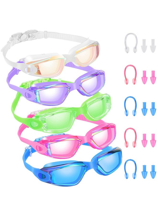 Macarrie 5 Pairs Goggles Adult Pool Goggles Swimming Goggles Uv Protection Swimming Goggles With Ear Plugs And Nose Clips (Fresh Color) - Image 2