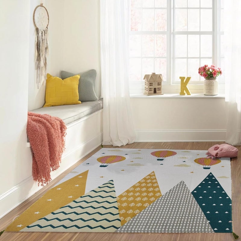 Urban Space سجادة قطنية محبوكة 100% لمساحة حضرية لغرفة المعيشة سجادة سميكة مطبوعة بأسلوب بوهيمي لغرفة النوم مع خيوط 3 قدم × 5 قدم CPRugs012 - Image 3