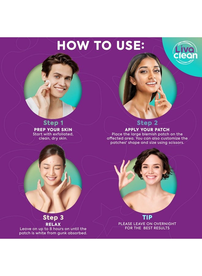 LivaClean - Aclean Large Hydrocolloid Acne Patches For Pore Spots Nose Face Cystic Pimple Zit Patch Big Pimple Patches Hydrocolloid Bandages Strips - Image 1