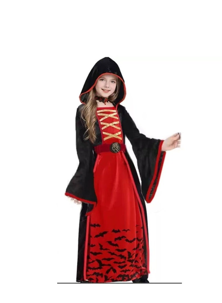 CityRiya-Long Girls Vampire Costume, Girl Vampire Dress, Children's Vampire Costume for Halloween Carnival Theme Party Dracula Cosplay（S） - Image 1