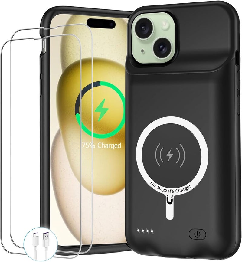 MAXBEAR Battery Case for iPhone 15, Upgraded 10000mAh Portable Protective Charging Case with Wireless Charging Compatible with iPhone 15 (6.1 inch) Rechargeable Battery Pack Charger Cover with Carplay (Black) - Image 1