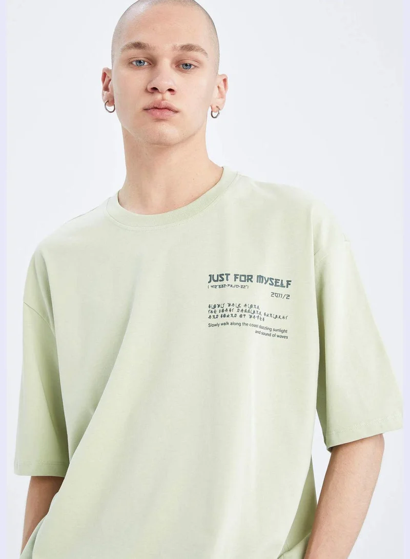 DeFacto Oversize Fit Short Sleeve Slogan Print T-Shirt