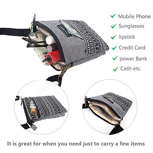 MEISEE Roomy Cell Phone Purse Wallet Canvas Small Crossbody Purse Bags with Shoulder Strap For Women teen girlsl (B-black and gray) - Image 5