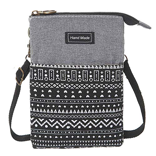 MEISEE Roomy Cell Phone Purse Wallet Canvas Small Crossbody Purse Bags with Shoulder Strap For Women teen girlsl (B-black and gray) - Image 1