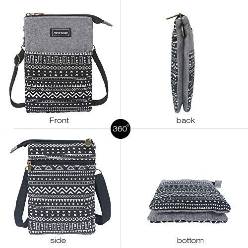 MEISEE Roomy Cell Phone Purse Wallet Canvas Small Crossbody Purse Bags with Shoulder Strap For Women teen girlsl (B-black and gray) - Image 2