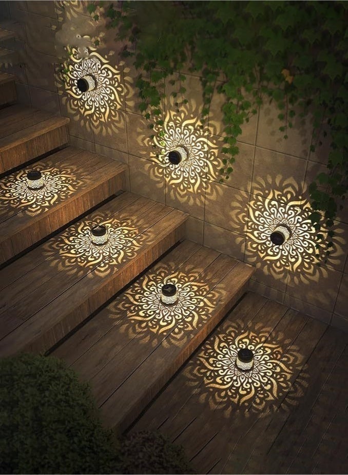 طقم إضاءة شمسية قطعة واحدة، مصباح سياج شمسي/مصباح LED شمسي خارجي، بنمط ماندالا - مصباح أمان شمسي لاسلكي مقاوم للماء، إضاءة زخرفية بيضاء دافئة، مناسب للحدائق والممرات والباحات والشرفات والتراسات. يضيء تلقائيًا عند الغسق (أسود). - Image 5