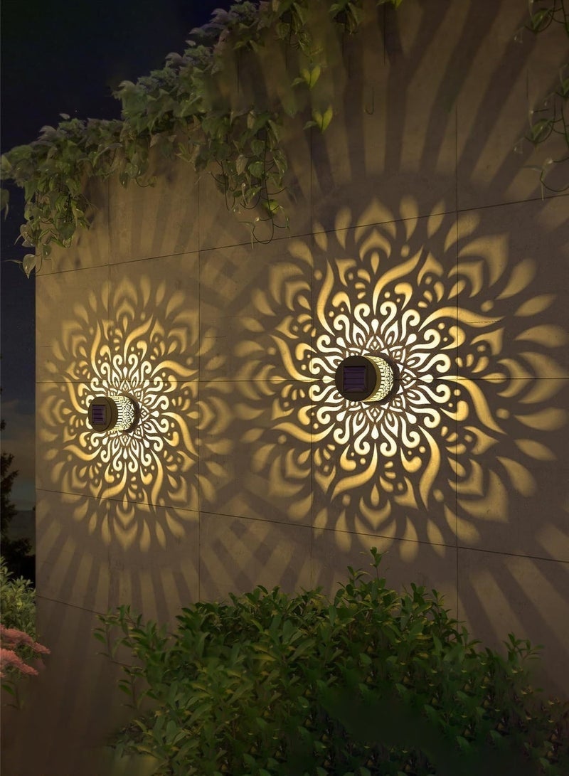 طقم إضاءة شمسية قطعة واحدة، مصباح سياج شمسي/مصباح LED شمسي خارجي، بنمط ماندالا - مصباح أمان شمسي لاسلكي مقاوم للماء، إضاءة زخرفية بيضاء دافئة، مناسب للحدائق والممرات والباحات والشرفات والتراسات. يضيء تلقائيًا عند الغسق (أسود). - Image 2
