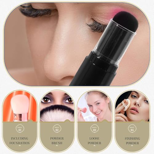 Getmecraft Refillable Powder Brush Reusable Travel Spray Applicator Brush with Refillable Loose Powder Bottle Jar Retractable Pressed Powder Brush for Tint Blush Makeup - Image 2