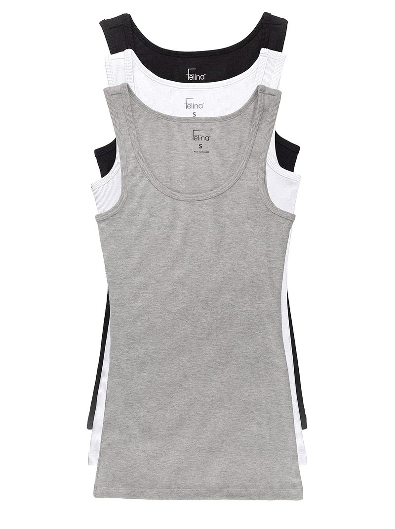Felina Womens Cotton Ribbed Tank Top 3-Pack - Image 1