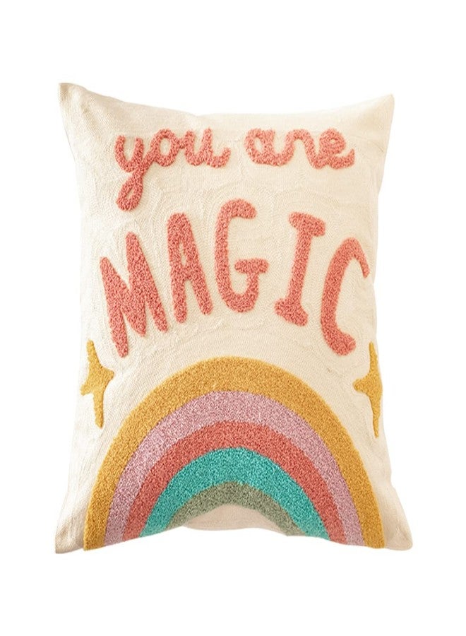 Fennco Styles Embroidered You are Magic Decorative Cotton Throw Pillow 17" W x 17" L - Colorful Rainbow Cushion for Home, Kids Room, Playroom, Bedroom, Living Room, Nursery, Office Décor - Image 1