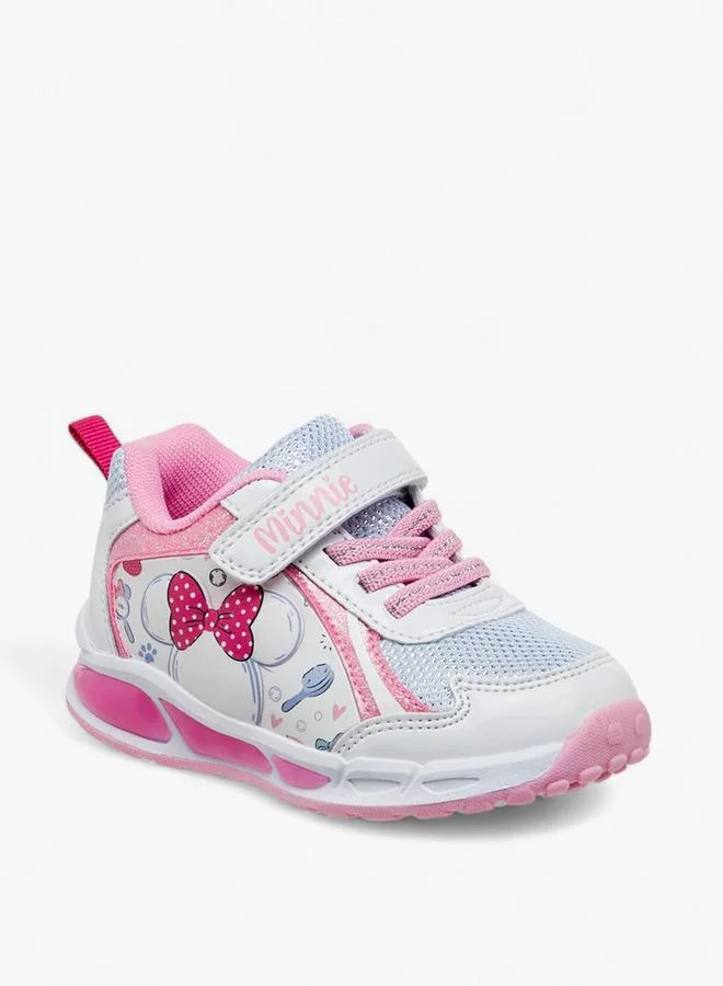 Disney Minnie Mouse Print Light-Up School Sneakers With Hook And Loop Closure