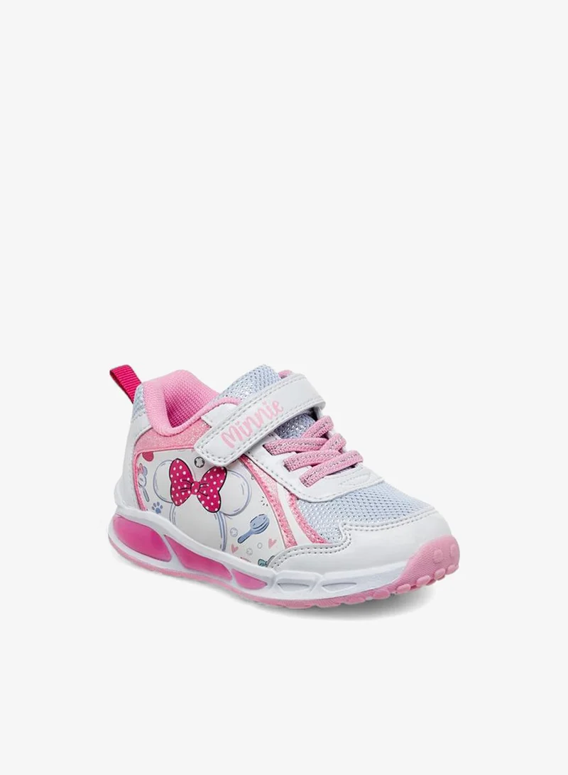 ديزني Minnie Mouse Print Light-Up School Sneakers With Hook And Loop Closure