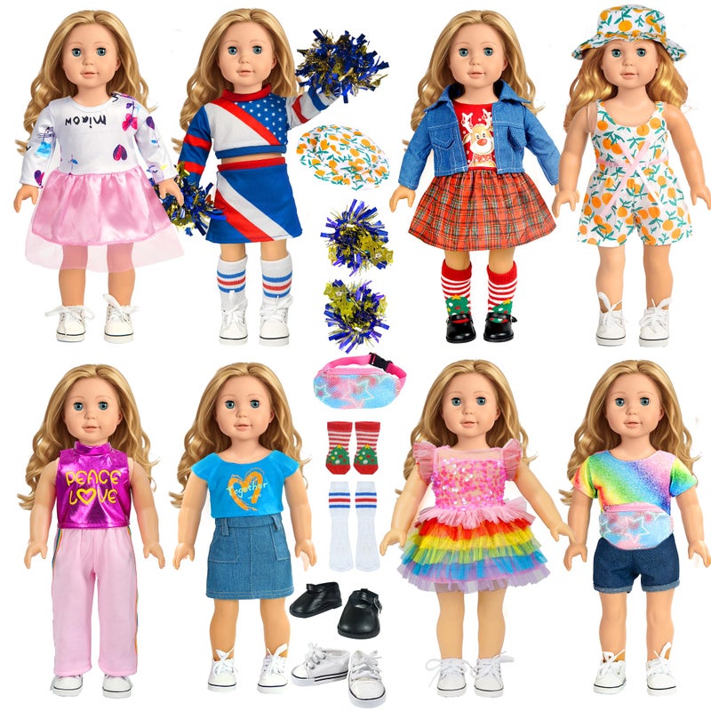 ARTST 18inchDollClothesAccessories ARTST 18 Doll Accessories American Doll Clothing Dress Outfit Set with Hat Shoes Socks WaistBag Valentines Gift for Girls - Image 2