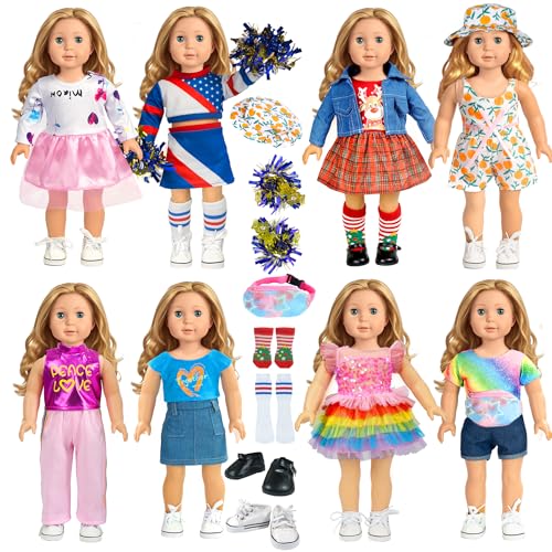 ARTST 18inchDollClothesAccessories ARTST 18 Doll Accessories American Doll Clothing Dress Outfit Set with Hat Shoes Socks WaistBag Valentines Gift for Girls - Image 1