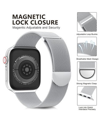 متوافق مع Apple Watch Band 42mm 41mm 40mm 38mm للنساء والرجال ، حزام معدني مغناطيسي من الفولاذ المقاوم للصدأ معصم متوافق مع سلسلة iWatch 11/10 9 8 7 6 5 4 3 2 1 SE Sliver - view 3