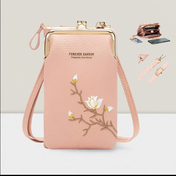 2024 Trendy Embroidered Mini Crossbody Phone Wallet for Women 4 Dark Pink  - Image 5