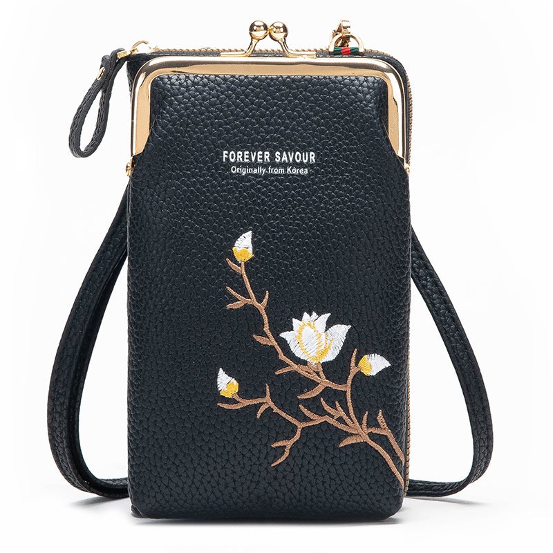 2024 Trendy Embroidered Mini Crossbody Phone Wallet for Women 4 Dark Pink  - Image 3