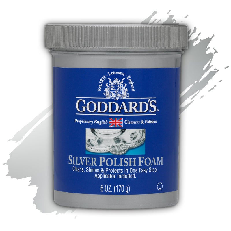 GODDARD'S Goddardâ€™s Silver Polish Foam â€“ Silver Jewelry Cleaner for Antiques, Accessories, Ornaments & More â€“ Silver Cleaner for Silverware Protection â€“ Tarnish Remover for Jewelry w/Sponge Applicator (6 oz) - Image 1