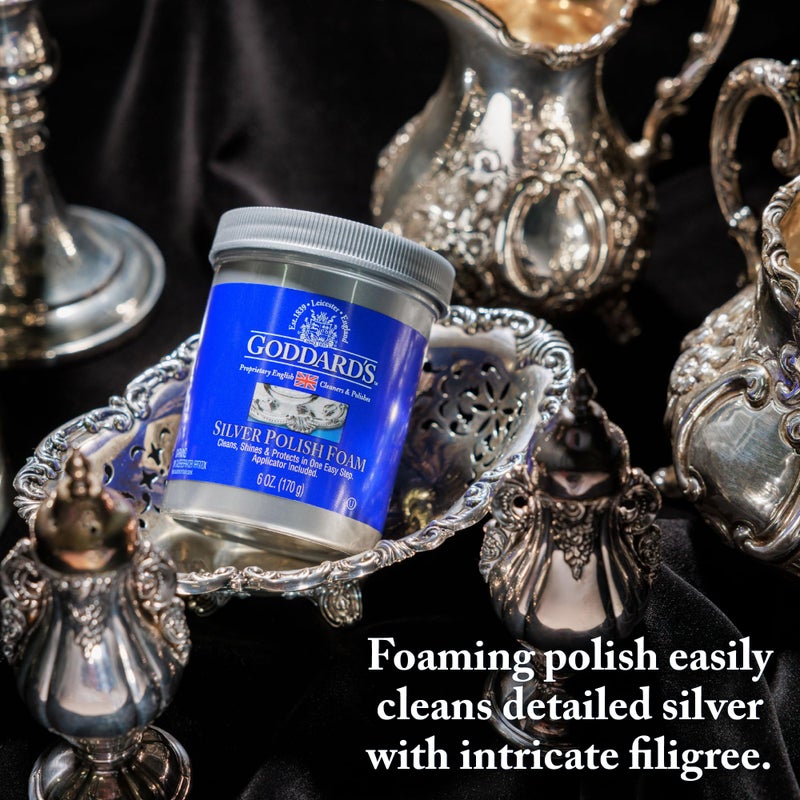 GODDARD'S Goddardâ€™s Silver Polish Foam â€“ Silver Jewelry Cleaner for Antiques, Accessories, Ornaments & More â€“ Silver Cleaner for Silverware Protection â€“ Tarnish Remover for Jewelry w/Sponge Applicator (6 oz) - Image 4