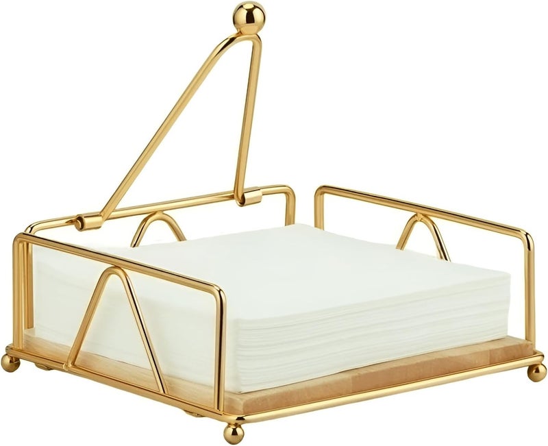 7UYUU Gold Napkin Holder for Table with Weighted Arm Square Metal Flat Napkin Holder for Kitchen Dinner Countertop Outdoor Table - Image 1