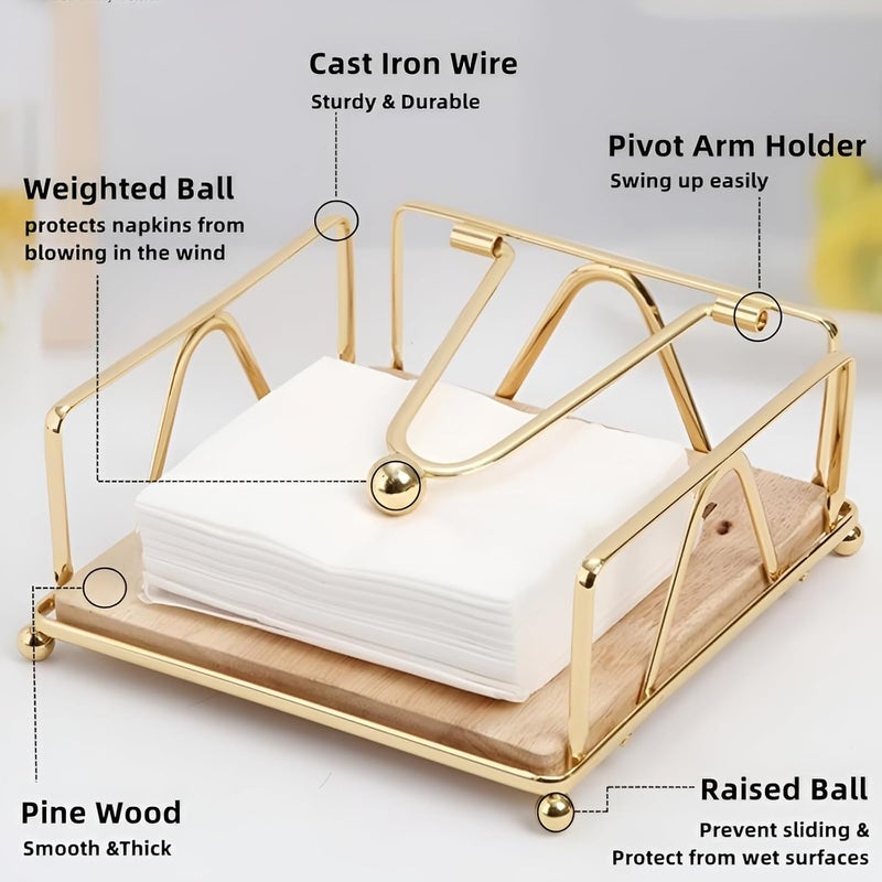 7UYUU Gold Napkin Holder for Table with Weighted Arm Square Metal Flat Napkin Holder for Kitchen Dinner Countertop Outdoor Table - Image 2