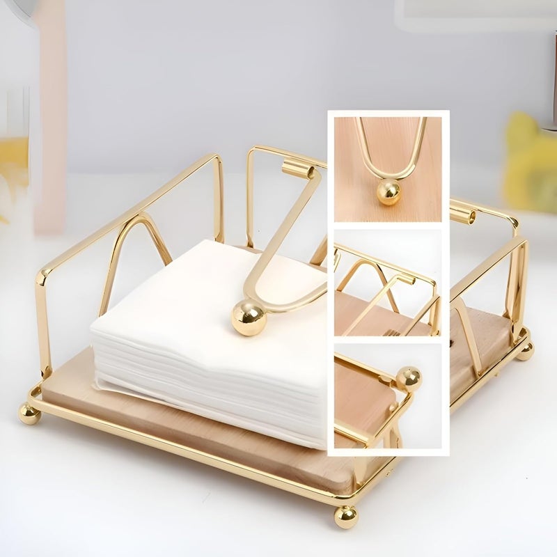 7UYUU Gold Napkin Holder for Table with Weighted Arm Square Metal Flat Napkin Holder for Kitchen Dinner Countertop Outdoor Table - Image 3