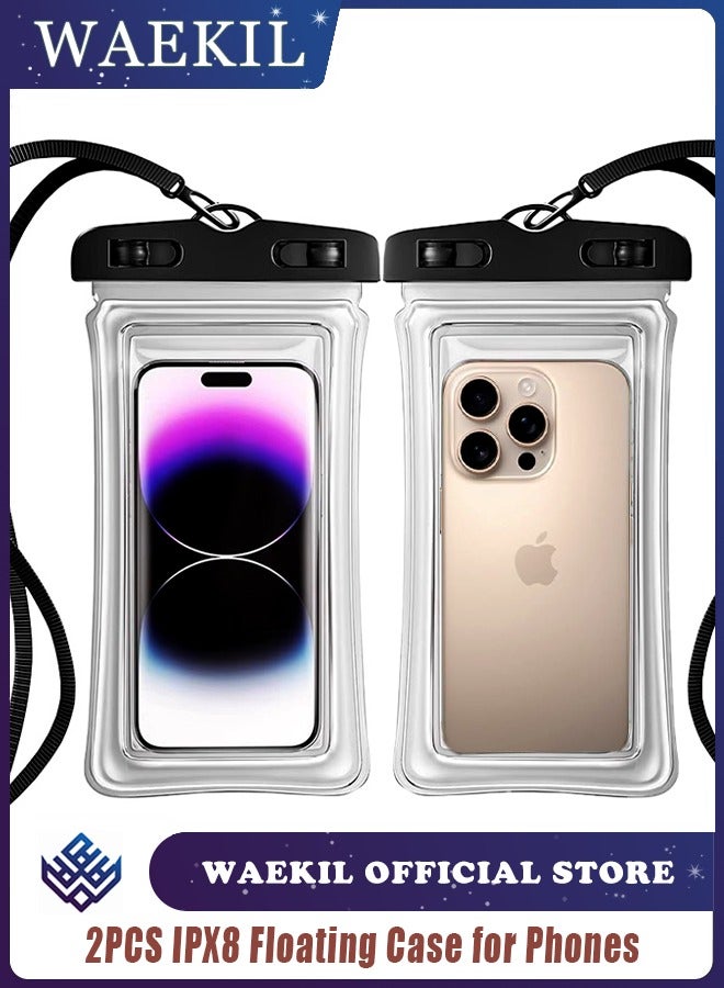 WAEKIL 2 Pcs Waterproof Phone Pockets, IPX8 Floating Protective Case, Suitable for Phones up to 17cm, Compatible with All Models of Phones - Phone Drying Bags for Travel, Beach, Cruise (Black) - Image 1