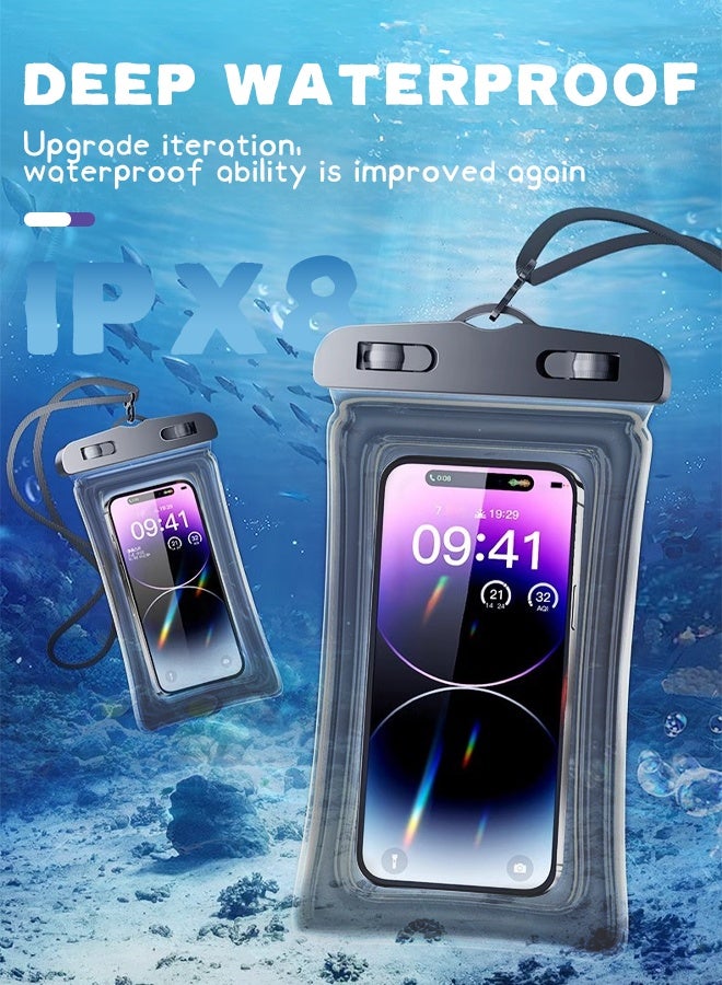 WAEKIL 2 Pcs Waterproof Phone Pockets, IPX8 Floating Protective Case, Suitable for Phones up to 17cm, Compatible with All Models of Phones - Phone Drying Bags for Travel, Beach, Cruise (Black) - Image 2