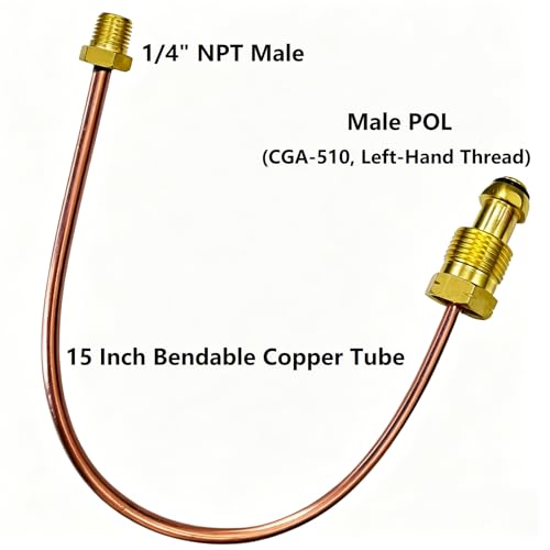 MCAMPAS 15" Copper Propane Pigtail Hose, POL (CGA-510) x 1/4" NPT Male, 1100000 BTU, For 5–100lb LP Tank To Integral Stage Regulator - Image 2