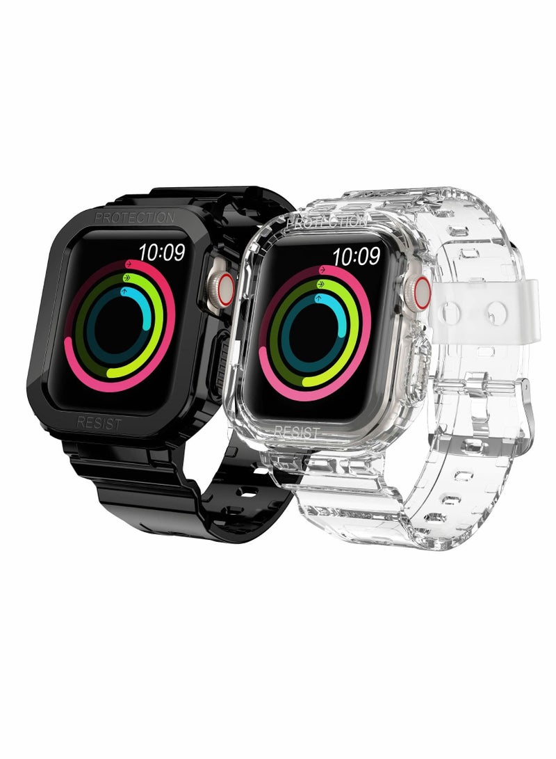 SYOSI سوار رياضي لساعة Apple Watch Series 7، حزام شفاف من السيليكون الناعم مع حافظة - Image 1