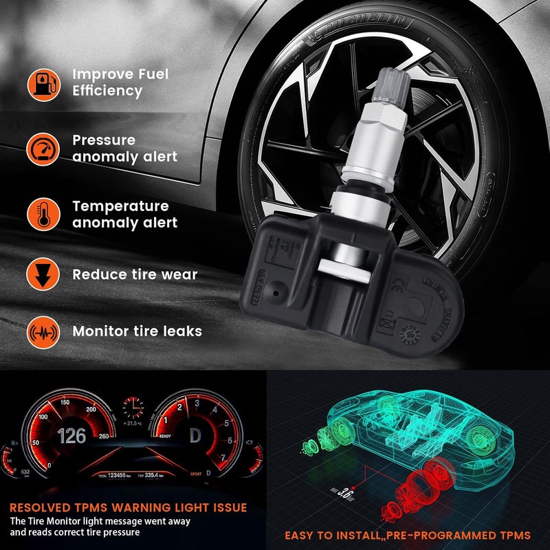 4 قطع من مستشعر ضغط الإطارات 433MHz TPMS متوافقة مع Mercedes-Benz C230 C250 E300 E350 ML350 والمزيد بديل لـ #0009050030 A0009050030 0009057200 - Image 3
