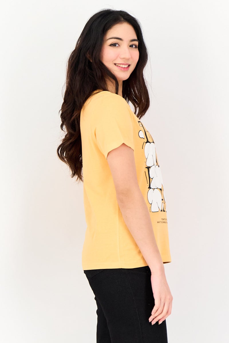 ONLY Women Crew Neck Short Sleeve Graphic Print T-shirt, Orange - Image 2